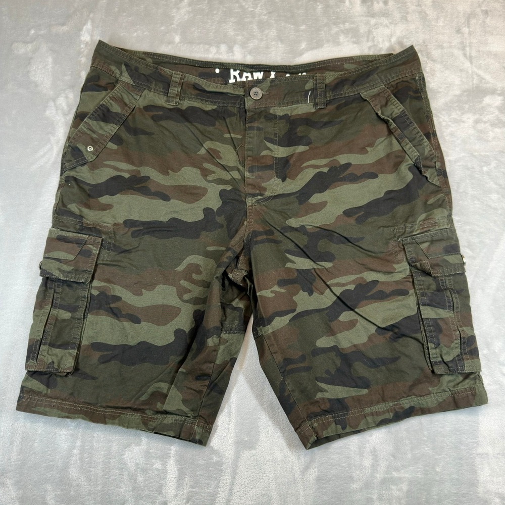 Raw X Cargo Shorts Mens 40 Green Camo Woodland Multi Pocket Cotton Casual